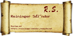 Reininger Sándor névjegykártya